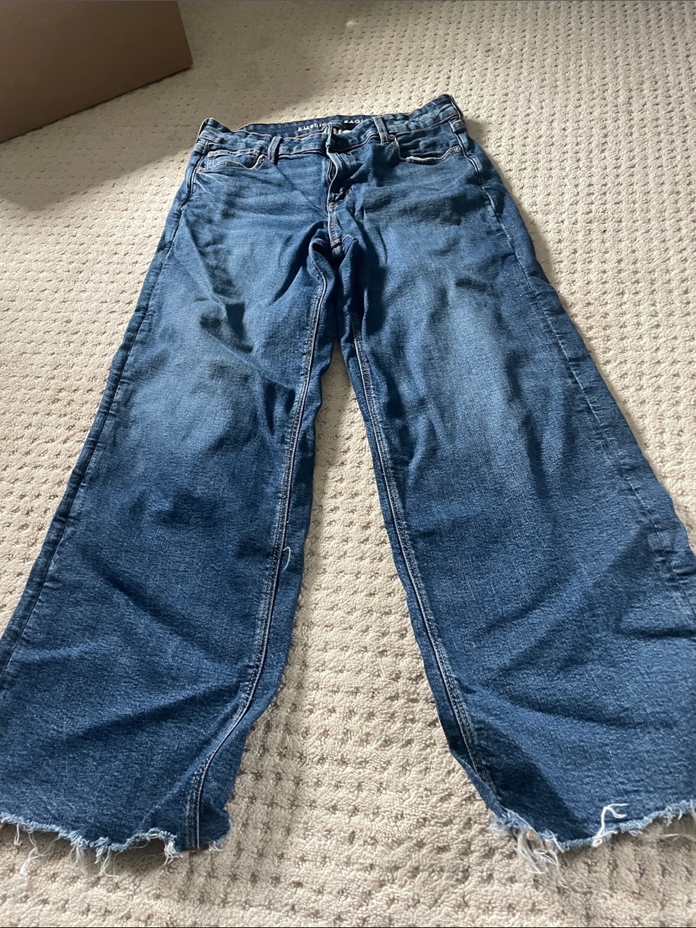 American Eagle Outfitters Wide-Leg Frayed Hem Jeans - Dark Blue